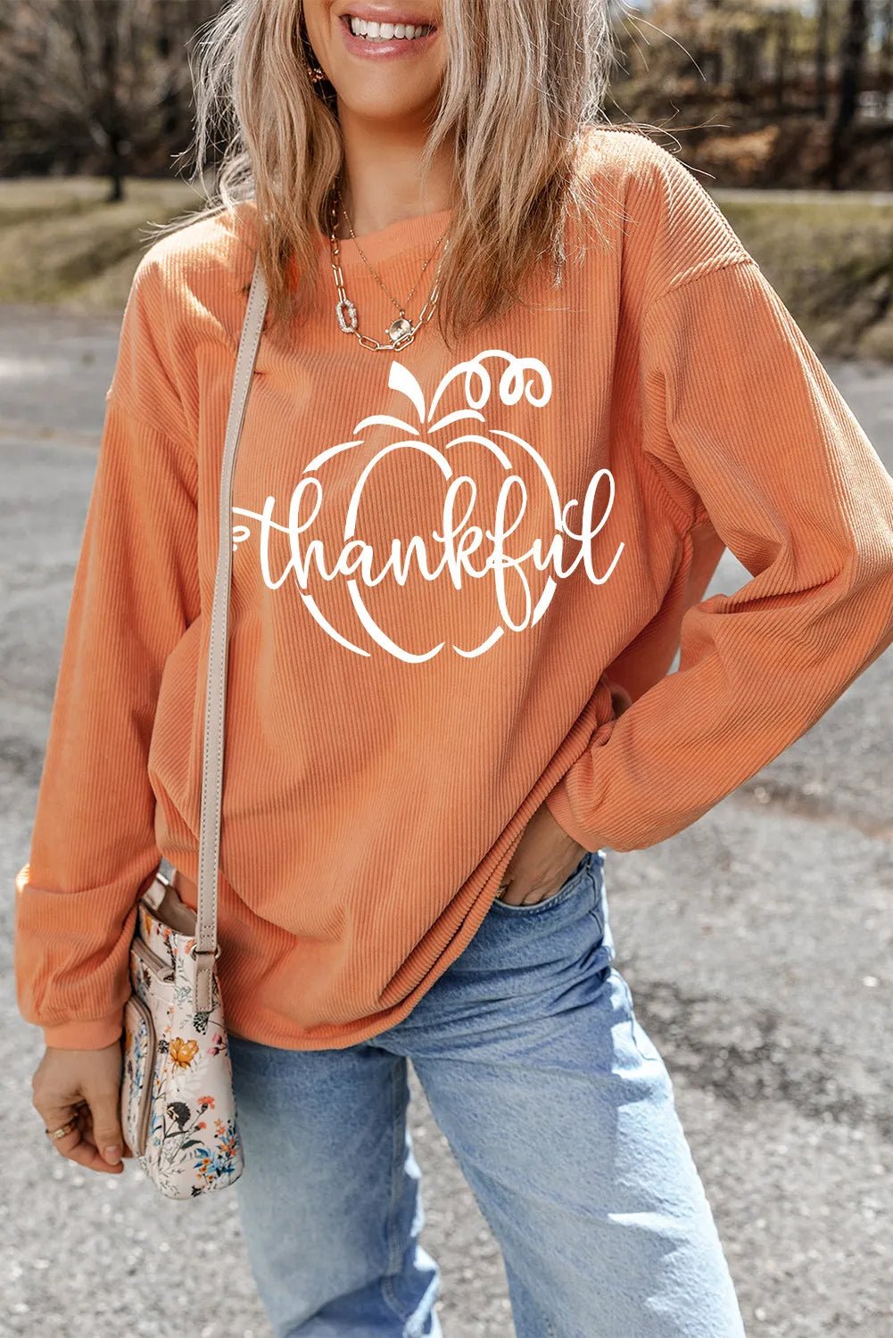 Graphic Round Neck Long Sleeve Sweatshirt - Bella Blue Styles