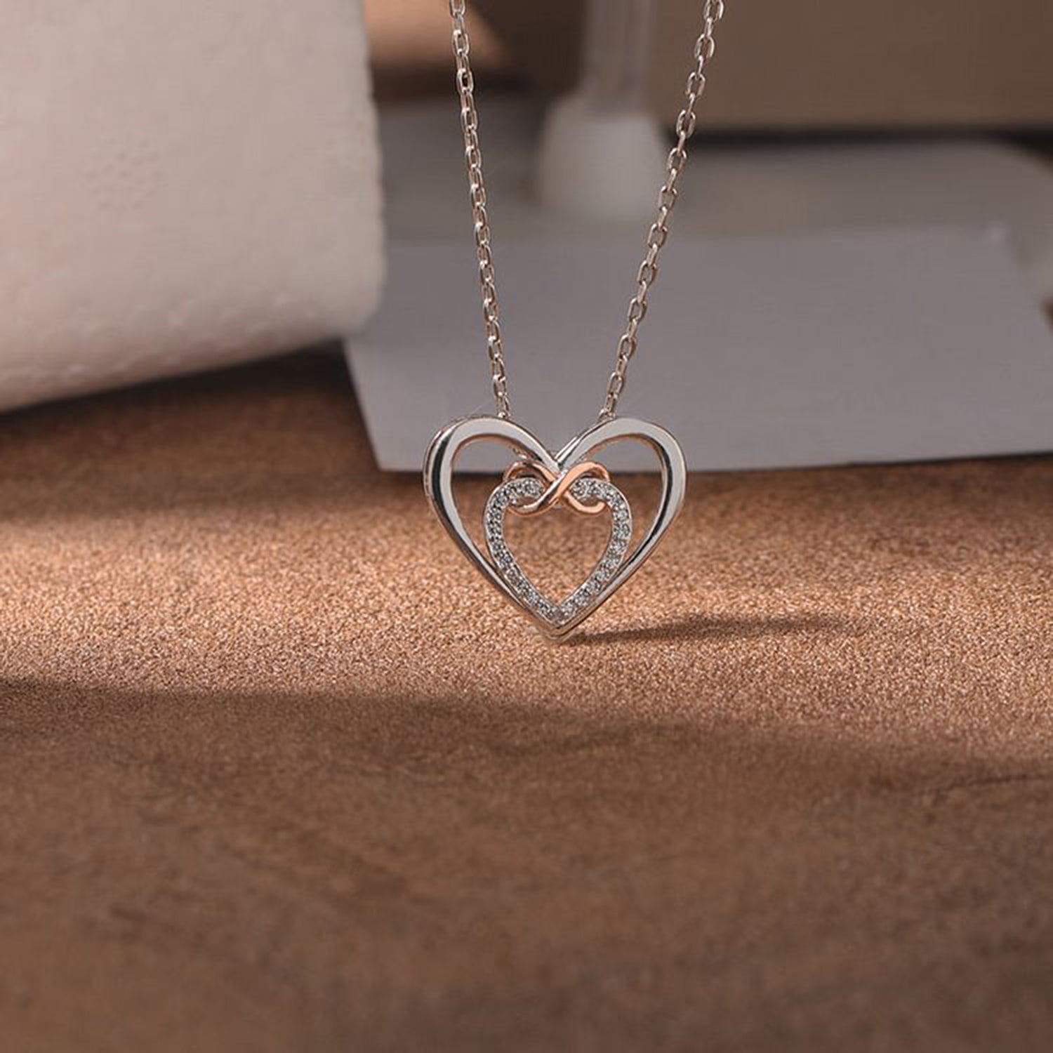 Heart Shape Inlaid Zircon 925 Sterling Silver Necklace - Bella Blue Styles