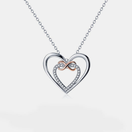 Heart Shape Inlaid Zircon 925 Sterling Silver Necklace - Bella Blue Styles