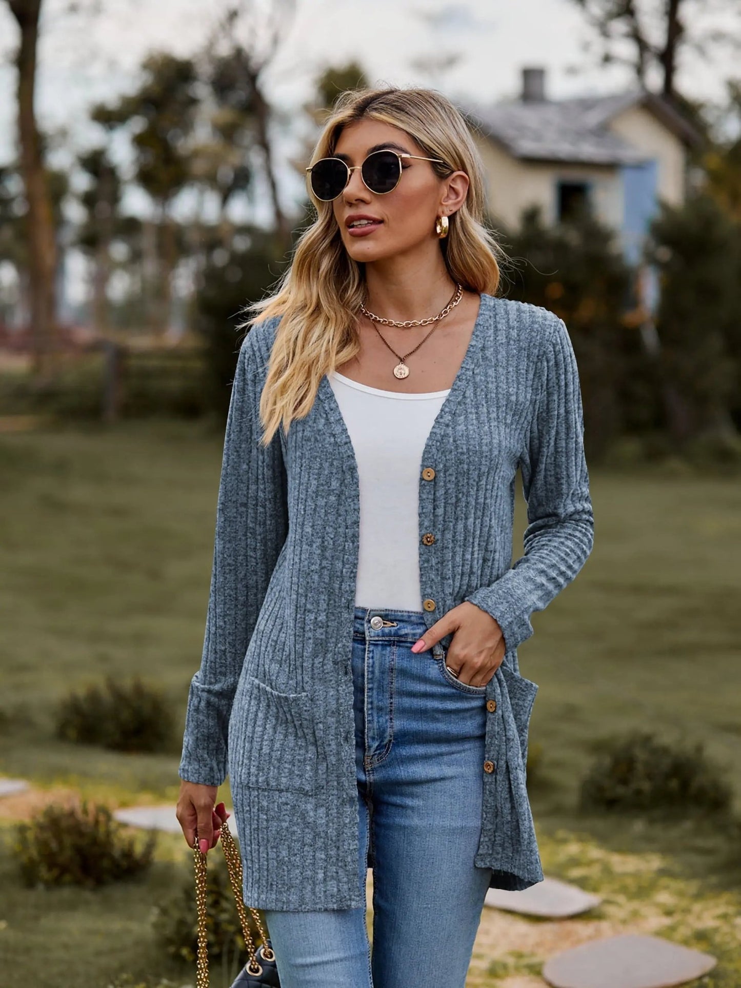 Heathered Button-Up Cardigan in Black - Bella Blue Styles