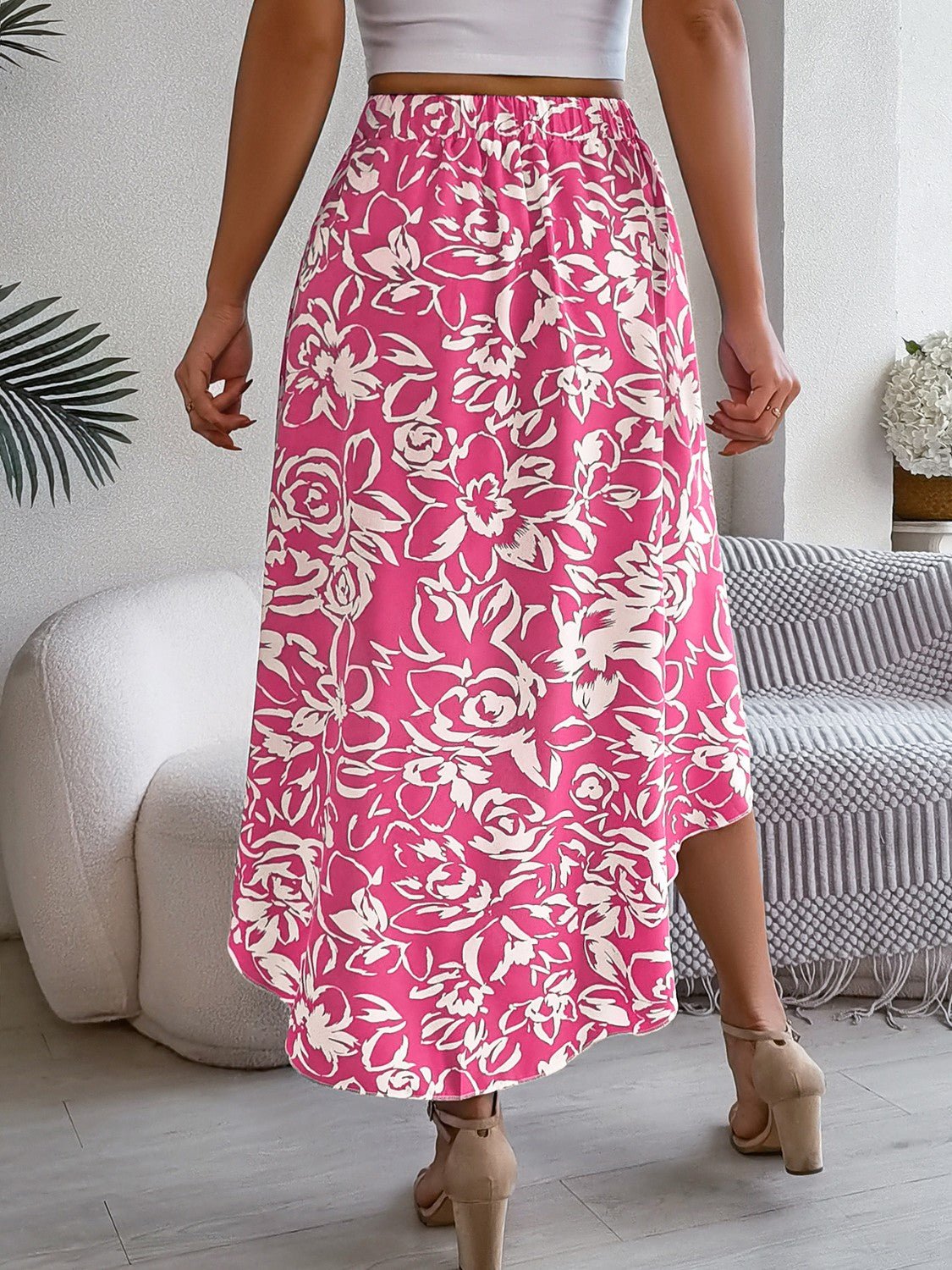 High-Low Printed High Waist Skirt - Bella Blue Styles