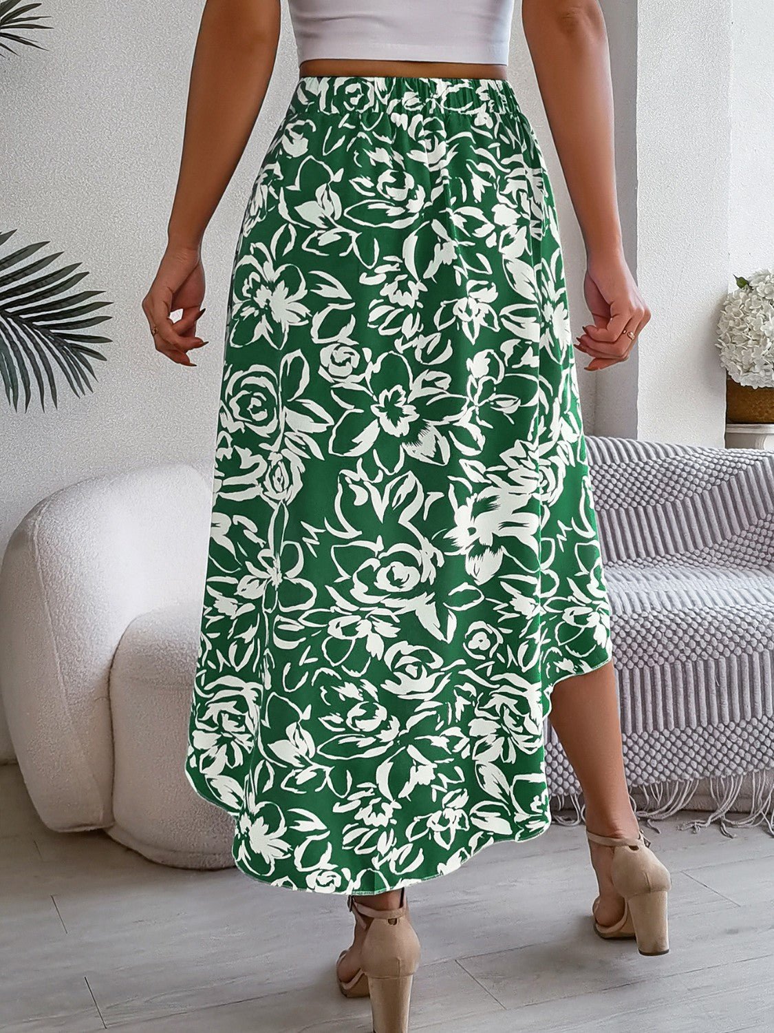 High-Low Printed High Waist Skirt - Bella Blue Styles