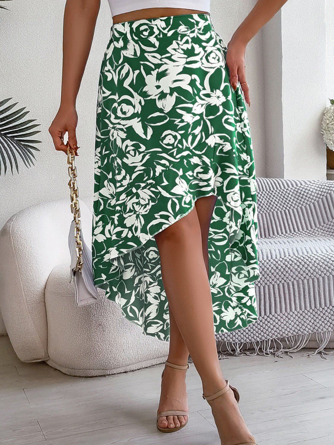 High-Low Printed High Waist Skirt - Bella Blue Styles