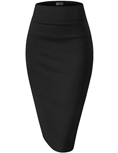 Hybrid & Company Womens Nylon Ponte Stretch Office Pencil Skirt Made below Knee KSK45002 1073T Black L - Bella Blue Styles