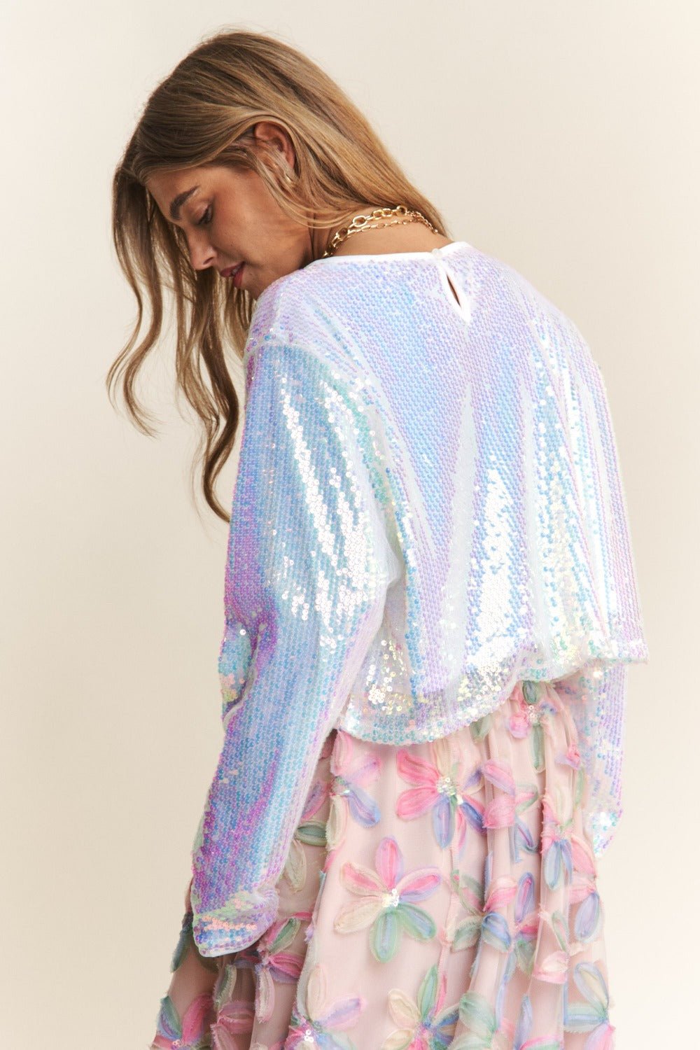 J.NNA Sequin Long Sleeve Crop Blouse - Bella Blue Styles