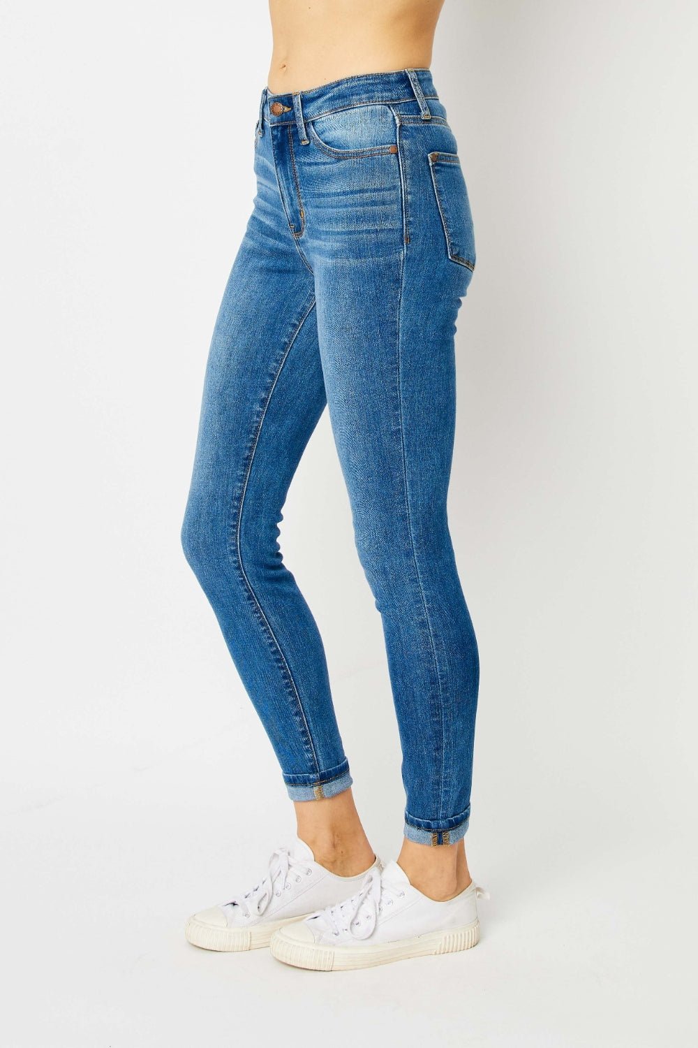 Judy Blue Full Size Cuffed Hem Skinny Jeans - Bella Blue Styles