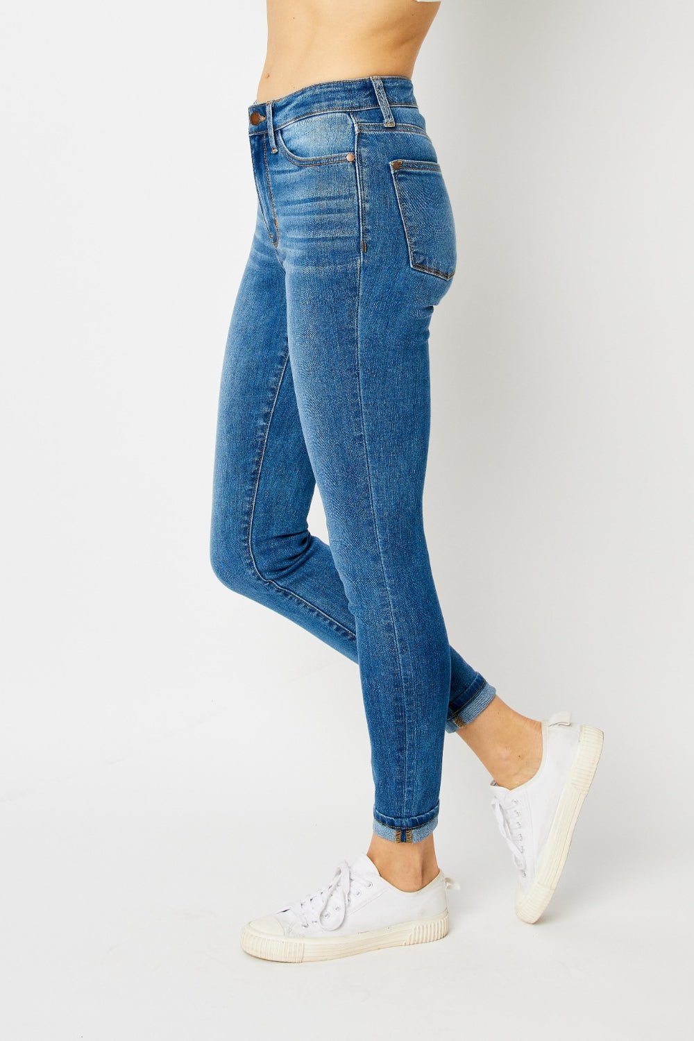 Judy Blue Full Size Cuffed Hem Skinny Jeans - Bella Blue Styles