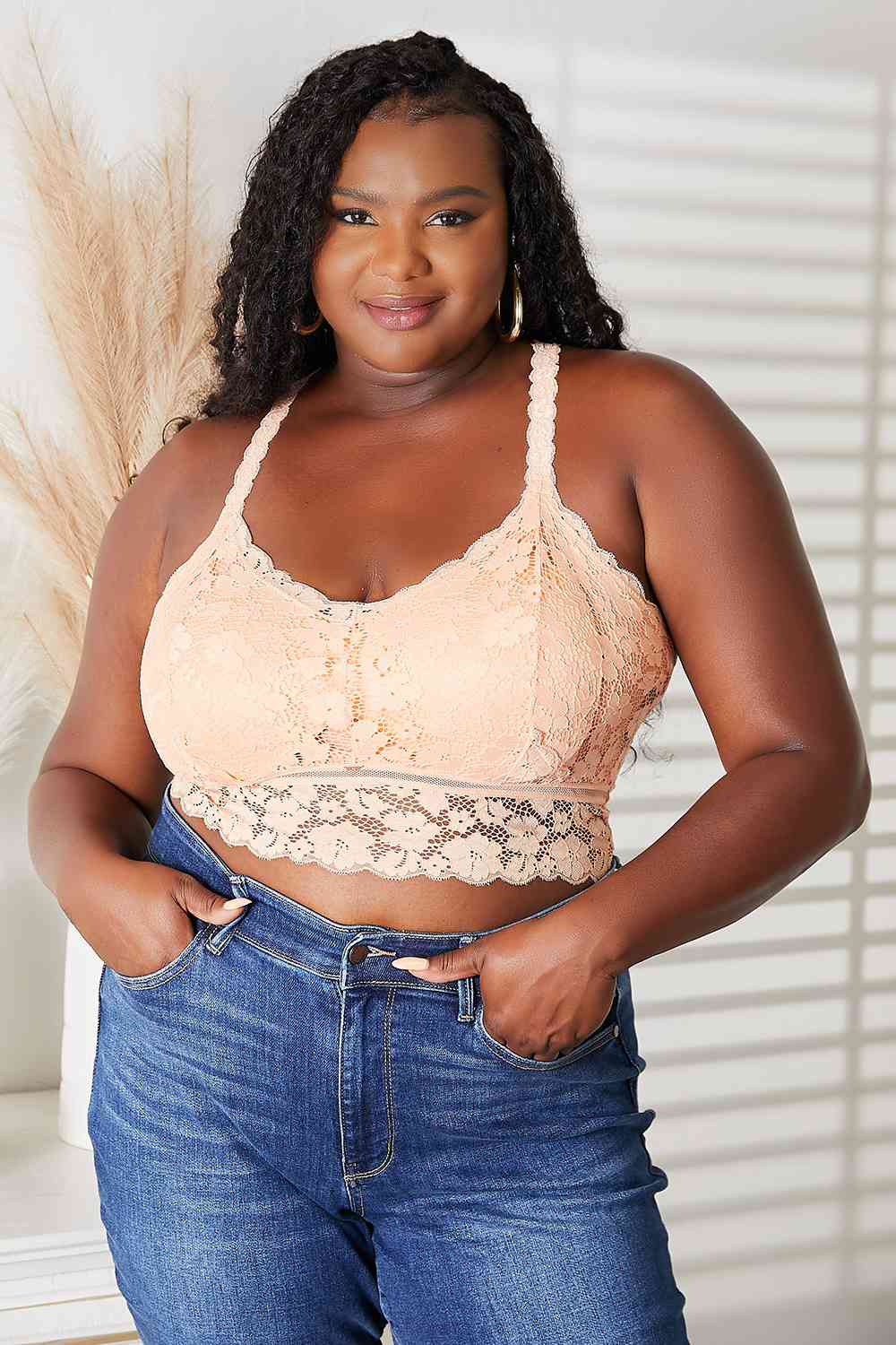 Juliette Light Apricot Crisscross Lace Bralette - Bella Blue Styles