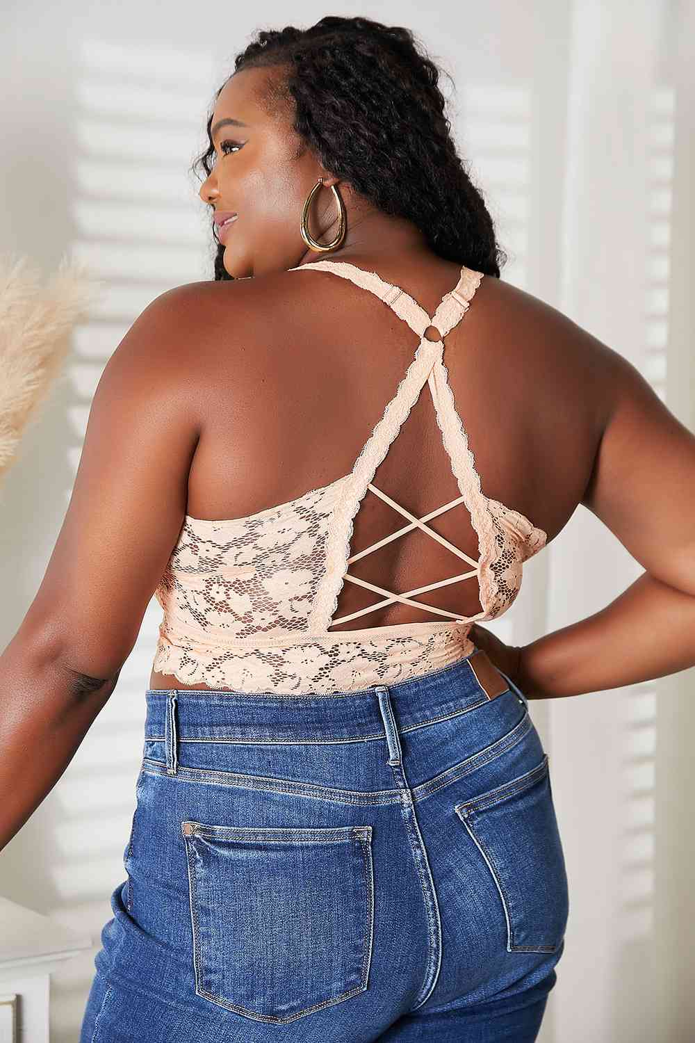 Juliette Light Apricot Crisscross Lace Bralette - Bella Blue Styles