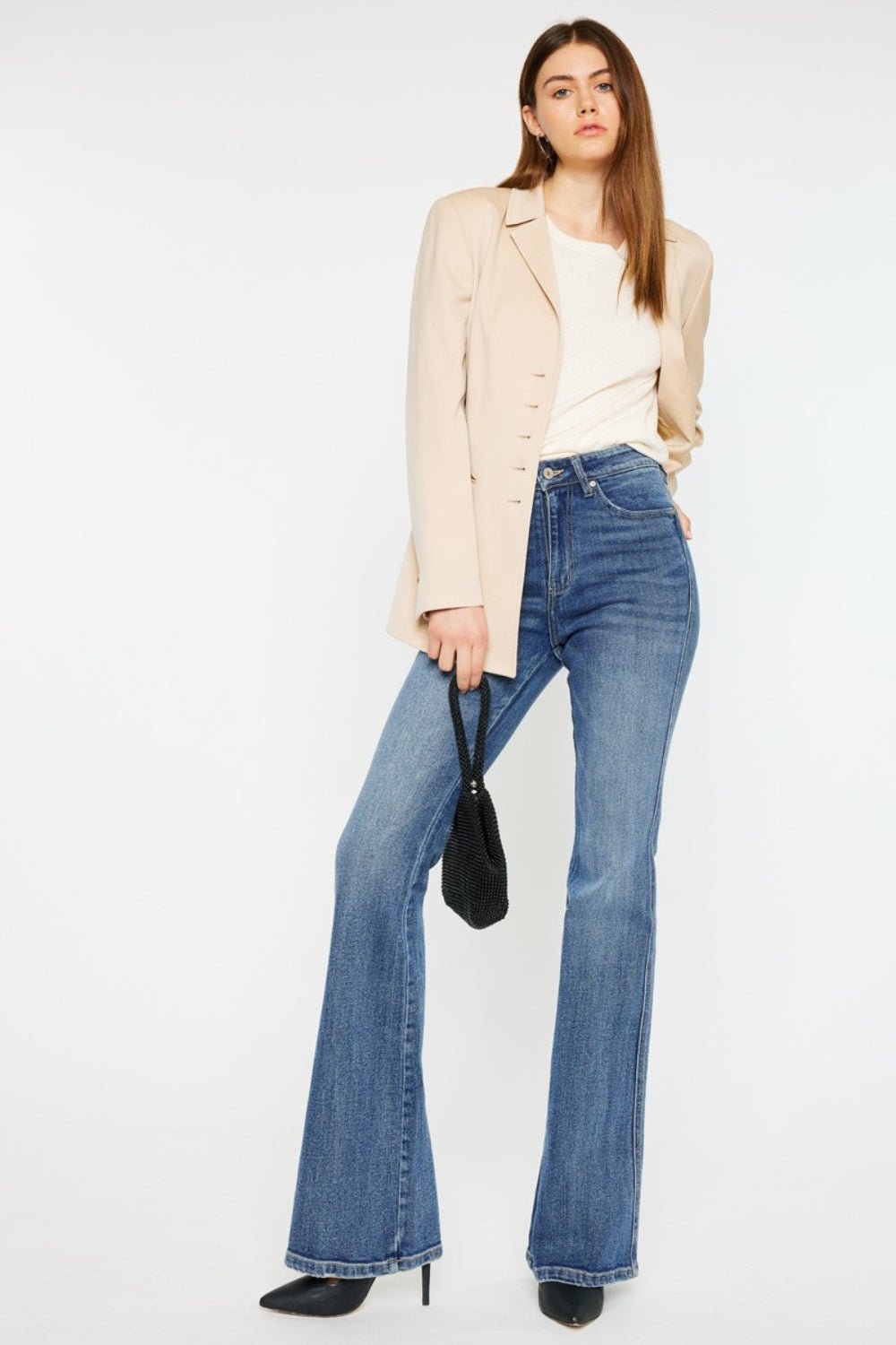 Kancan Cat's Whiskers High Waist Flare Jeans - Bella Blue Styles