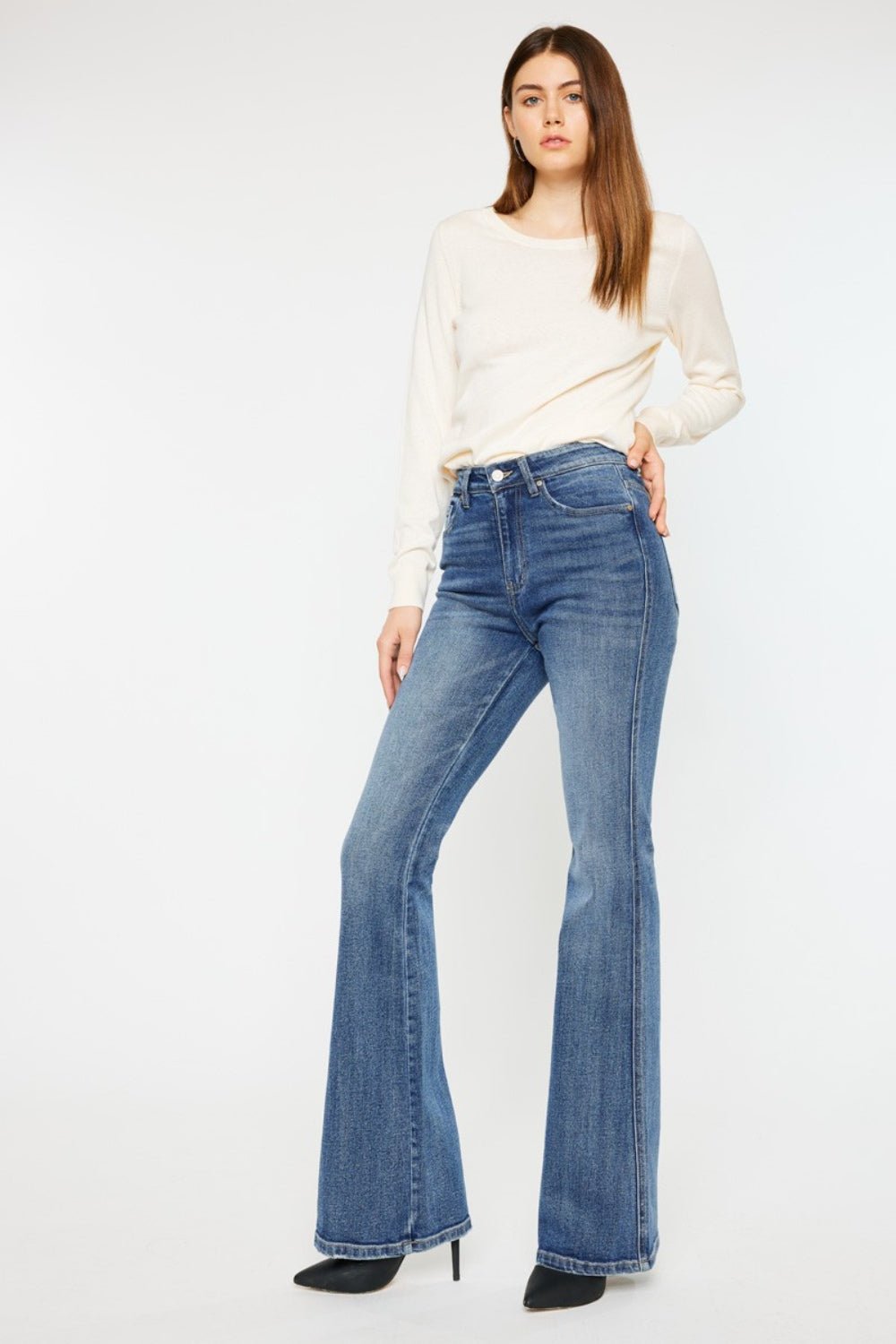 Kancan Cat's Whiskers High Waist Flare Jeans - Bella Blue Styles