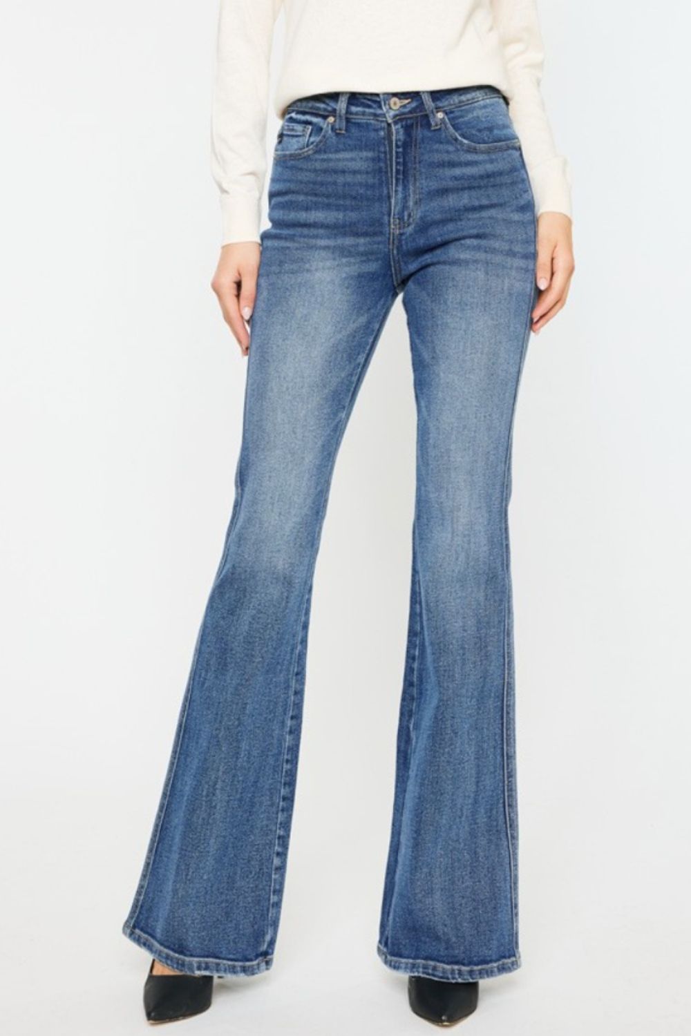 Kancan Cat's Whiskers High Waist Flare Jeans - Bella Blue Styles