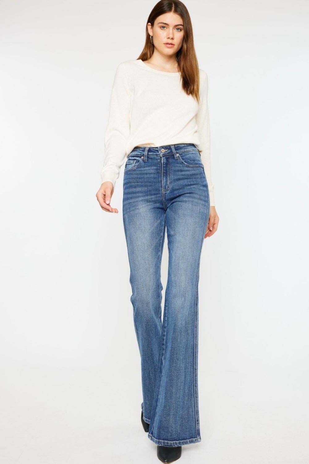 Kancan Cat's Whiskers High Waist Flare Jeans - Bella Blue Styles