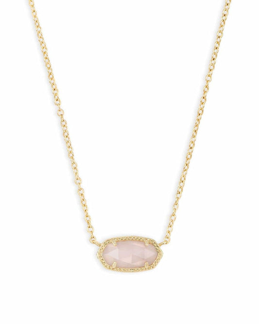 Kendra Scott Elisa Pendant Necklace for Women, Fashion Jewelry, 14k Gold - Plated, Rose Quartz - Bella Blue Styles