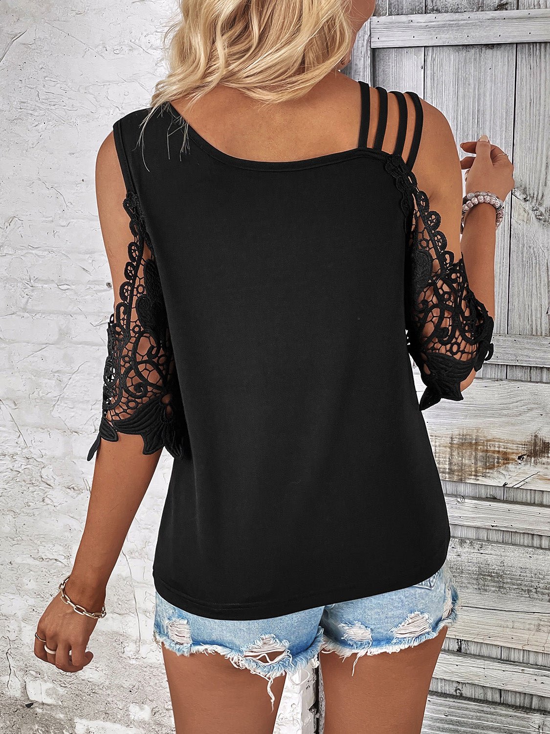 Lace Detail Cold Shoulder Blouse - Bella Blue Styles