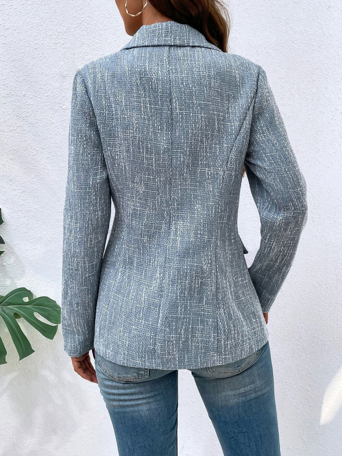 Lapel Collar Long Sleeve Blazer with Pockets - Bella Blue Styles