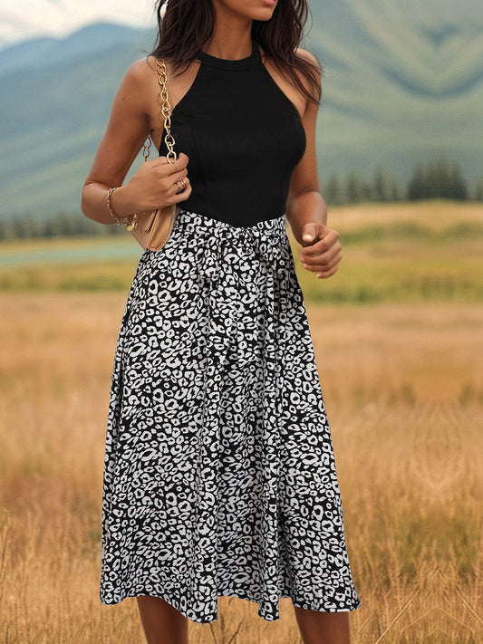 Leopard Halter Neck Midi Dress - Bella Blue Styles