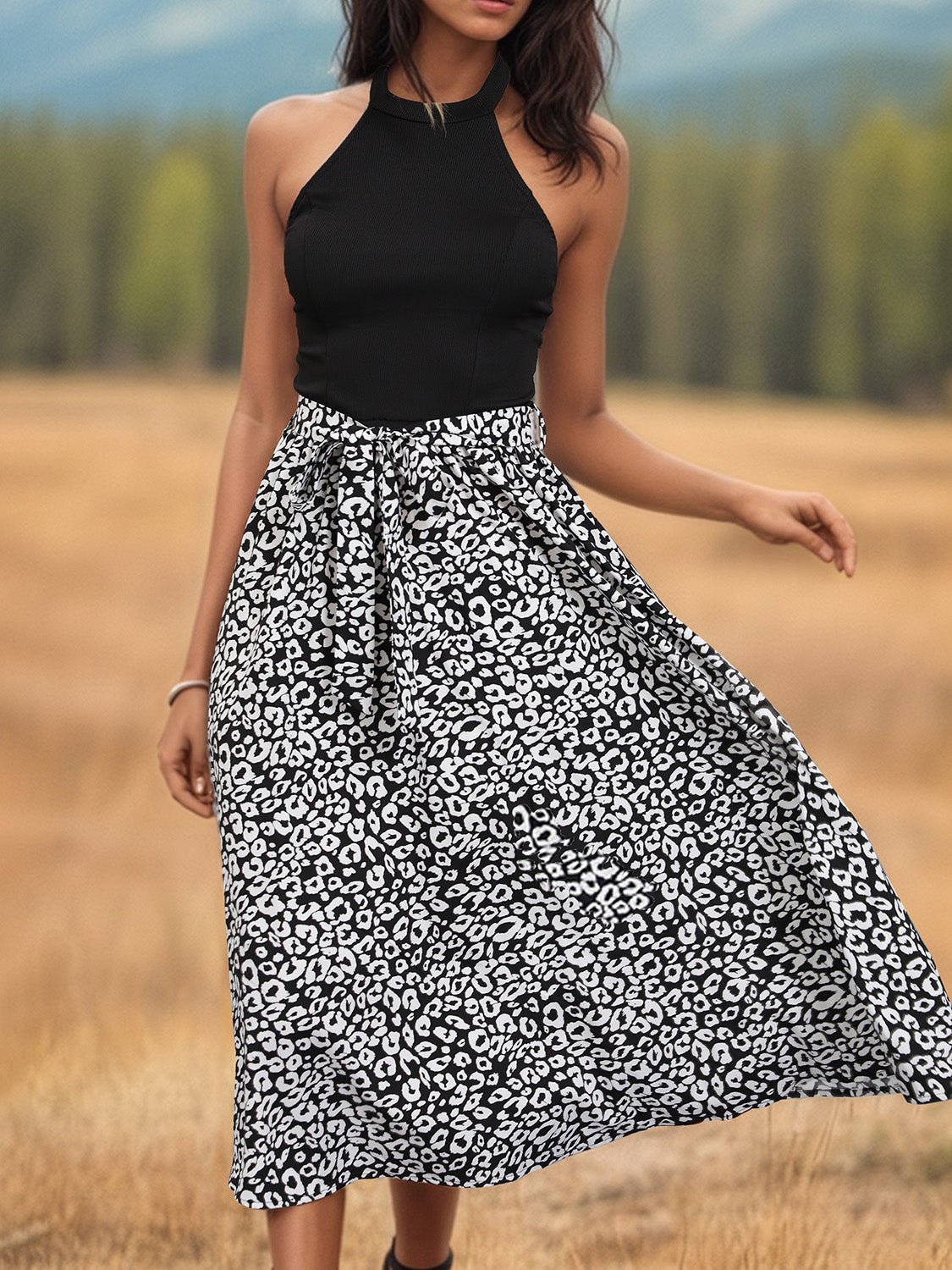 Leopard Halter Neck Midi Dress - Bella Blue Styles