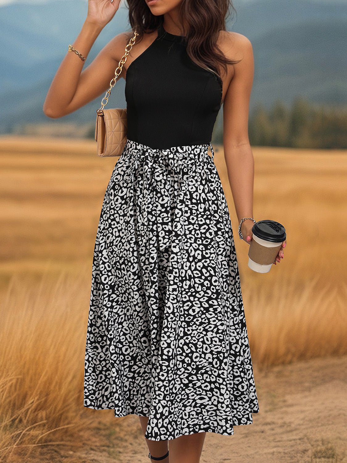 Leopard Halter Neck Midi Dress - Bella Blue Styles