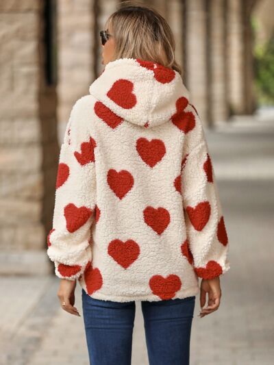 Love At First Sight Fuzzy Heart Hoodie w/Pockets - Bella Blue Styles