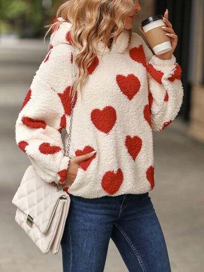 Love At First Sight Fuzzy Heart Hoodie w/Pockets - Bella Blue Styles