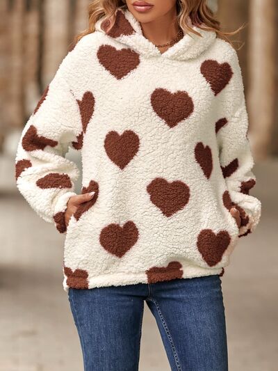 Love At First Sight Fuzzy Heart Hoodie w/Pockets - Bella Blue Styles