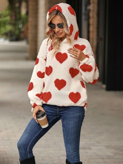 Love At First Sight Fuzzy Heart Hoodie w/Pockets - Bella Blue Styles