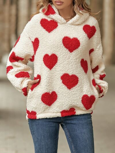 Love At First Sight Fuzzy Heart Hoodie w/Pockets - Bella Blue Styles