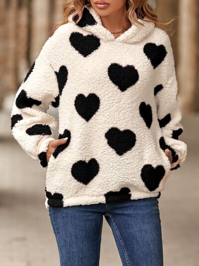 Love At First Sight Fuzzy Heart Hoodie w/Pockets - Bella Blue Styles