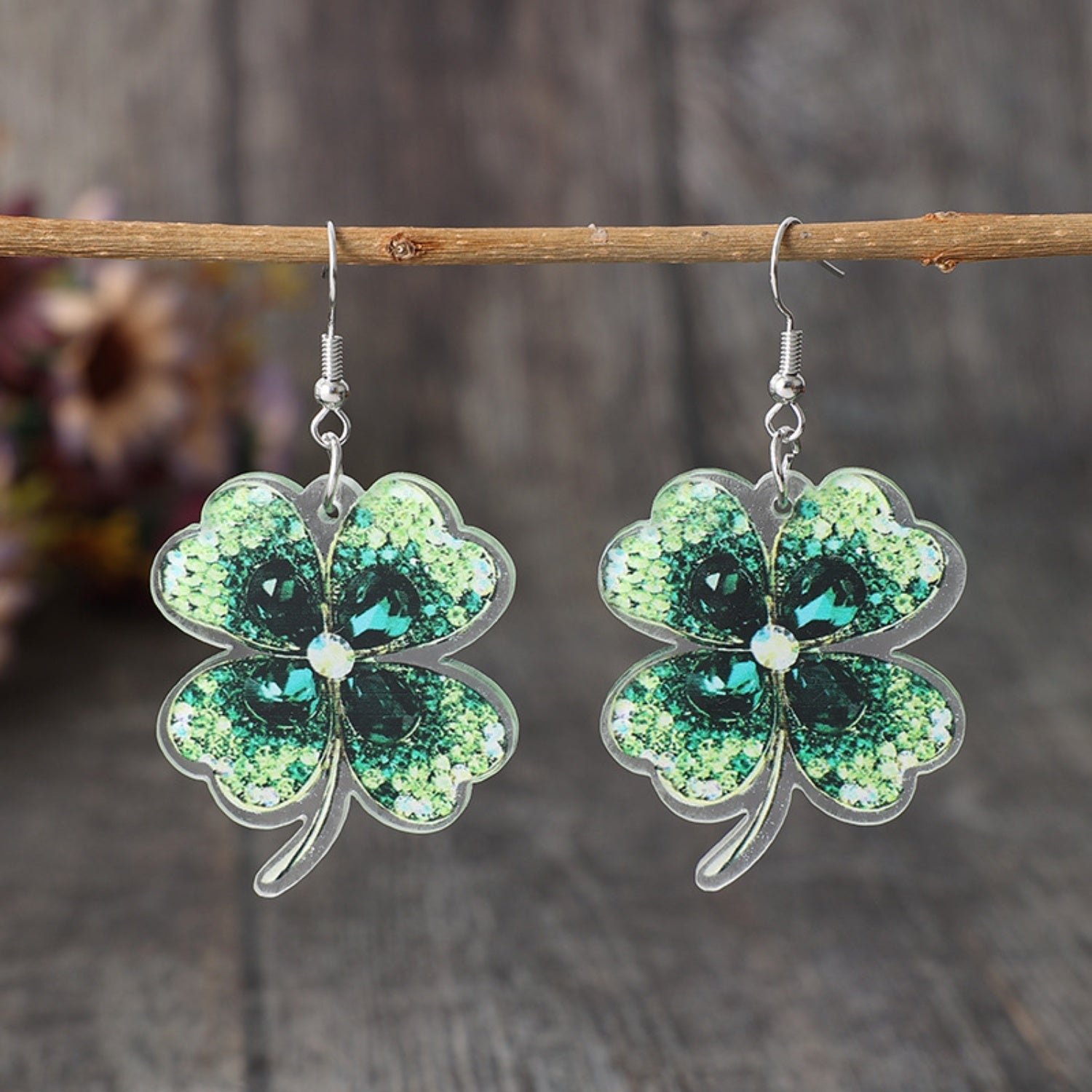 Lucky Clover Acrylic Dangle Earrings - Bella Blue Styles