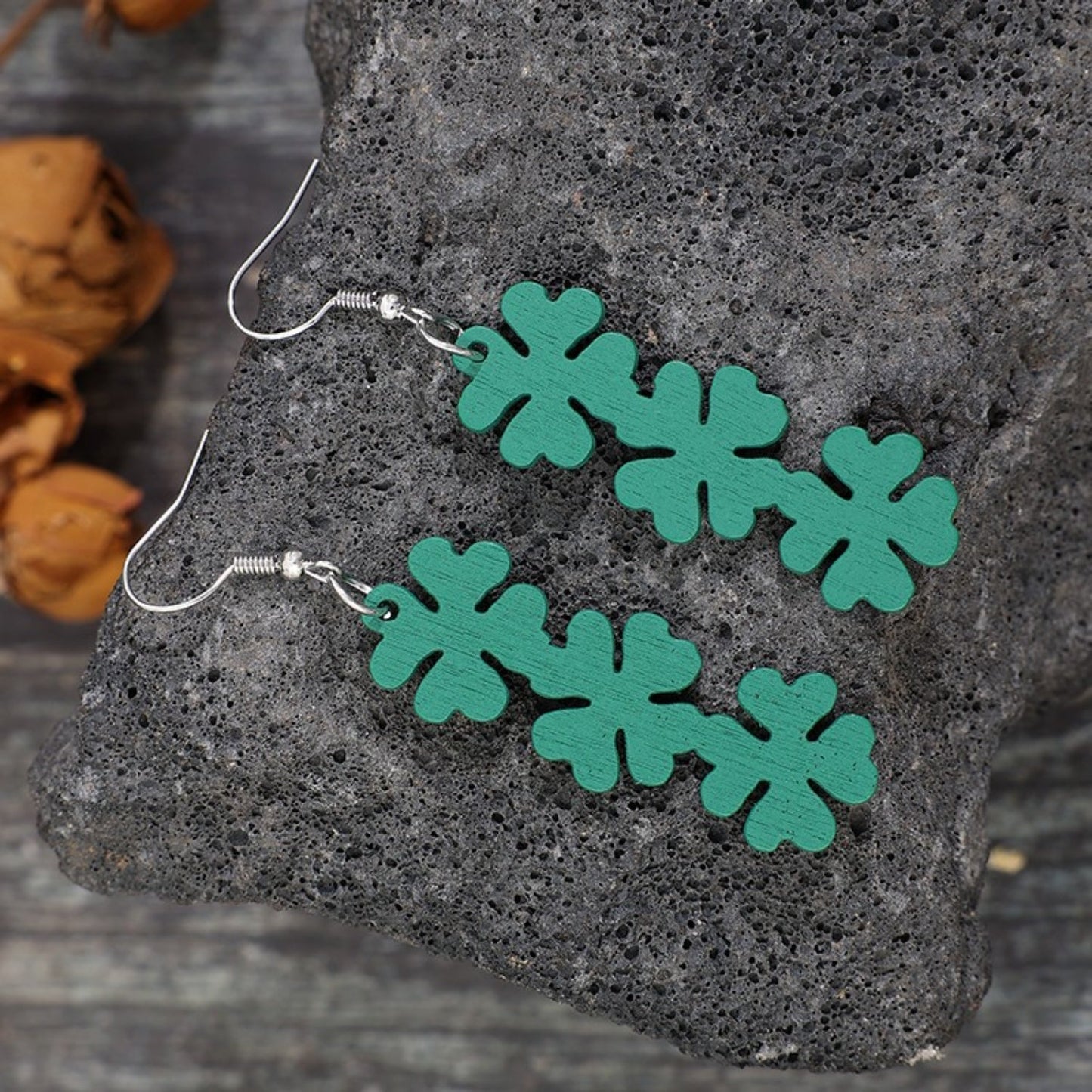 Lucky Clover Wooden Dangle Earrings - Bella Blue Styles