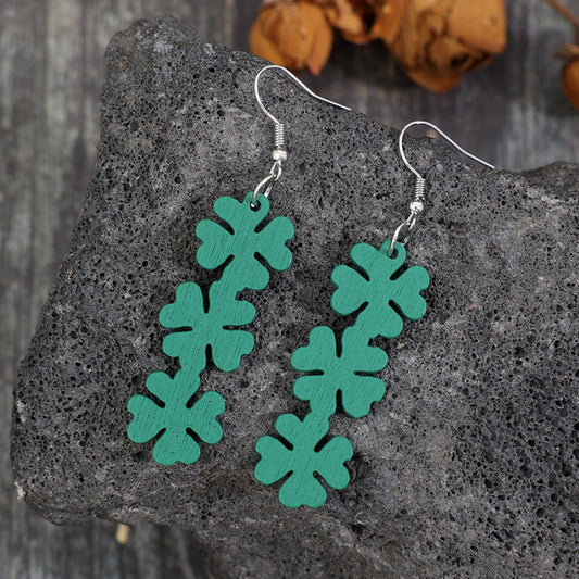 Lucky Clover Wooden Dangle Earrings - Bella Blue Styles