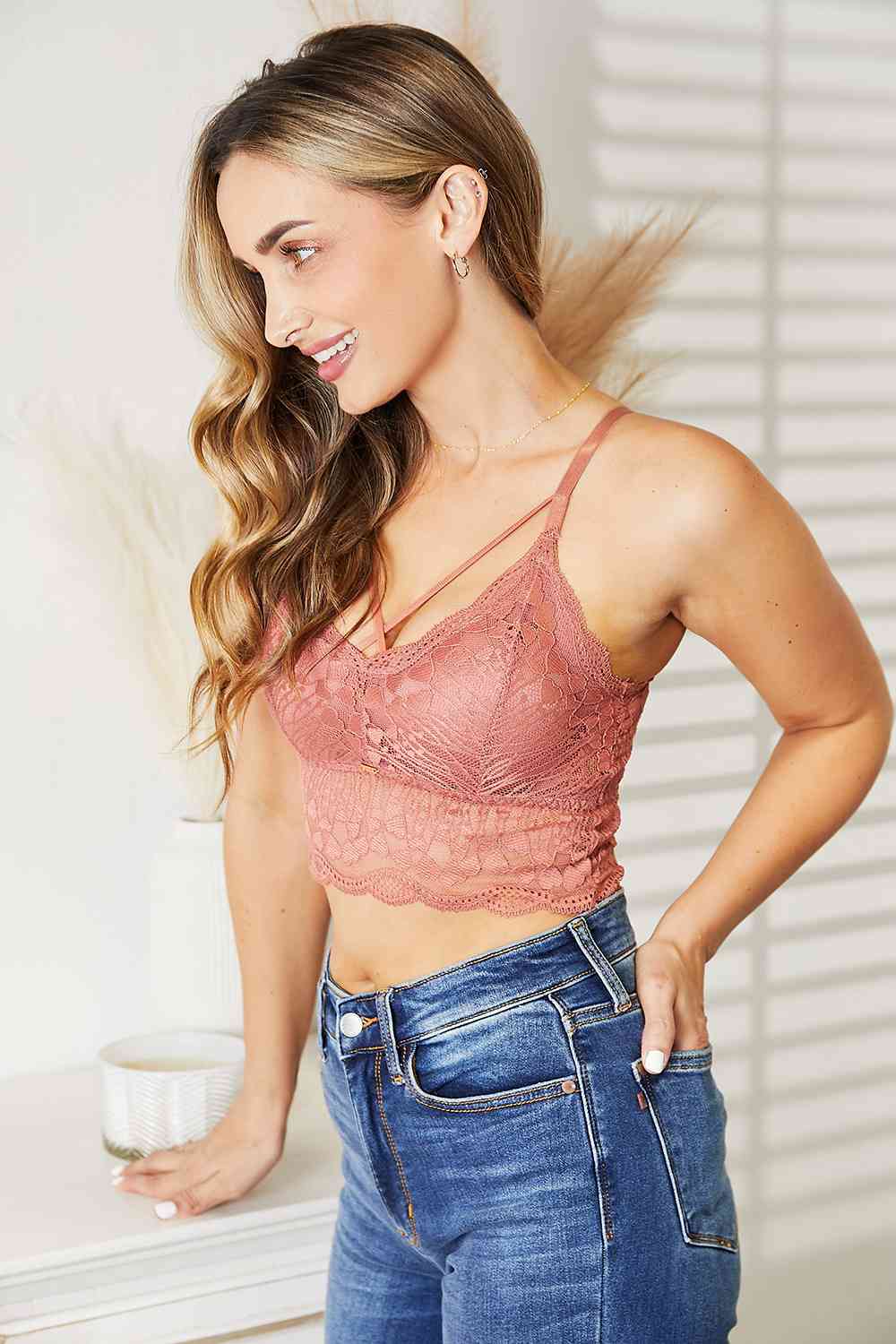 Luna Light Mauve Crisscross Front Lace Bralette - Bella Blue Styles