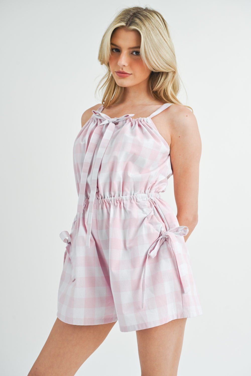 MABLE Plaid Sleeveless Button Down Romper - Bella Blue Styles