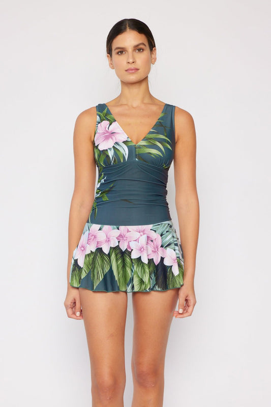 Marina West Swim Full Size Clear Waters Swim Dress in Aloha Forest - Bella Blue Styles