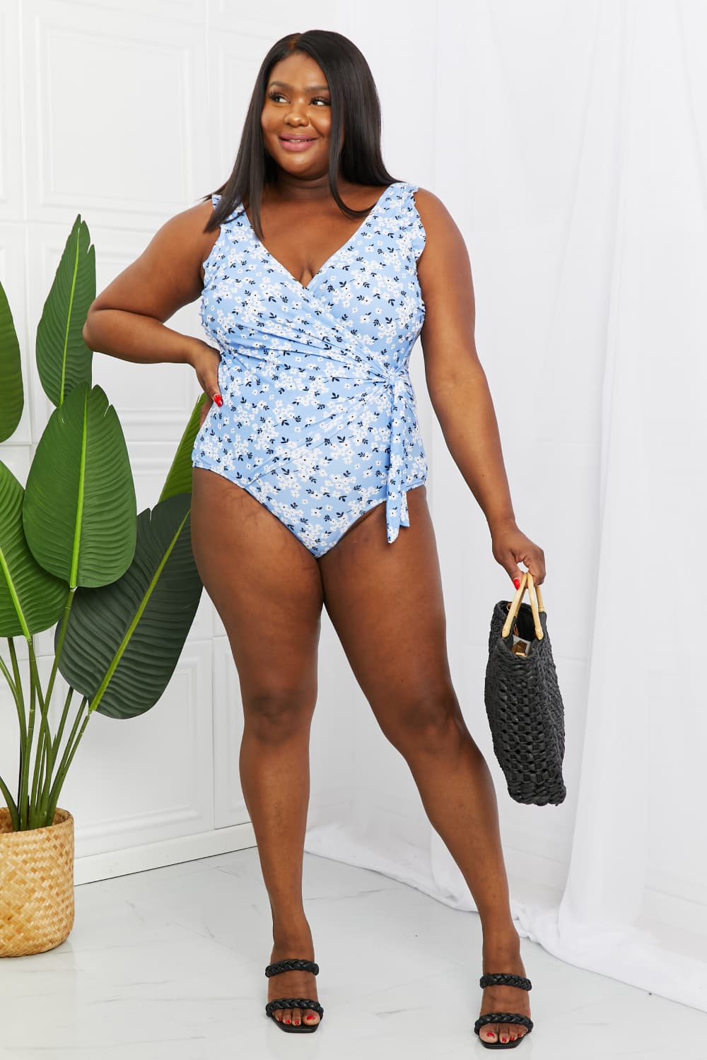 Marina West Swim Full Size Float On Ruffle Faux Wrap One-Piece in Blossom Blue - Bella Blue Styles