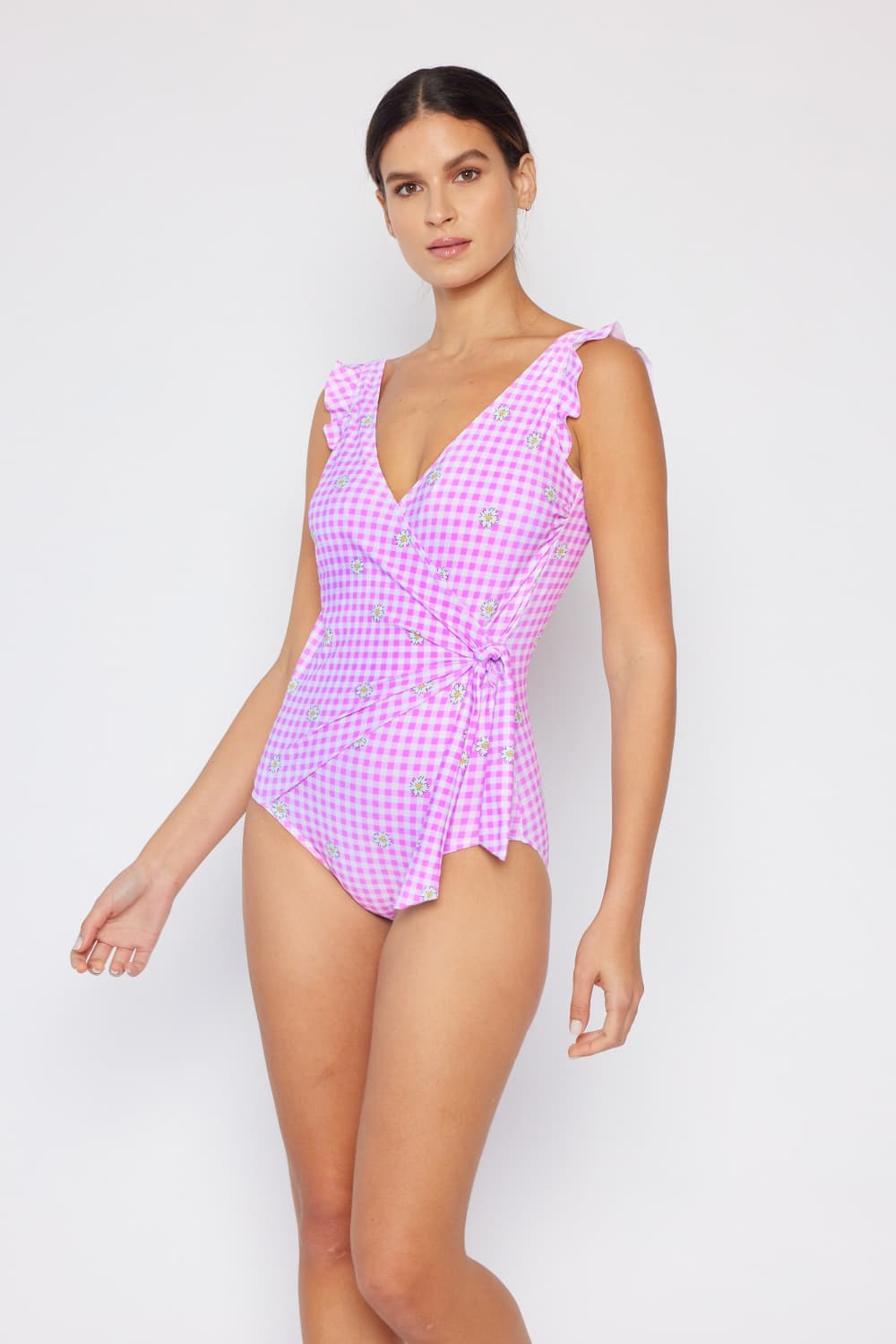 Marina West Swim Full Size Float On Ruffle Faux Wrap One-Piece in Carnation Pink - Bella Blue Styles