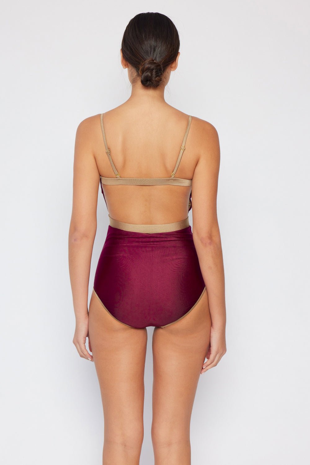 Marina West Swim Wave Break Contrast Trim One-Piece in Wine - Bella Blue Styles