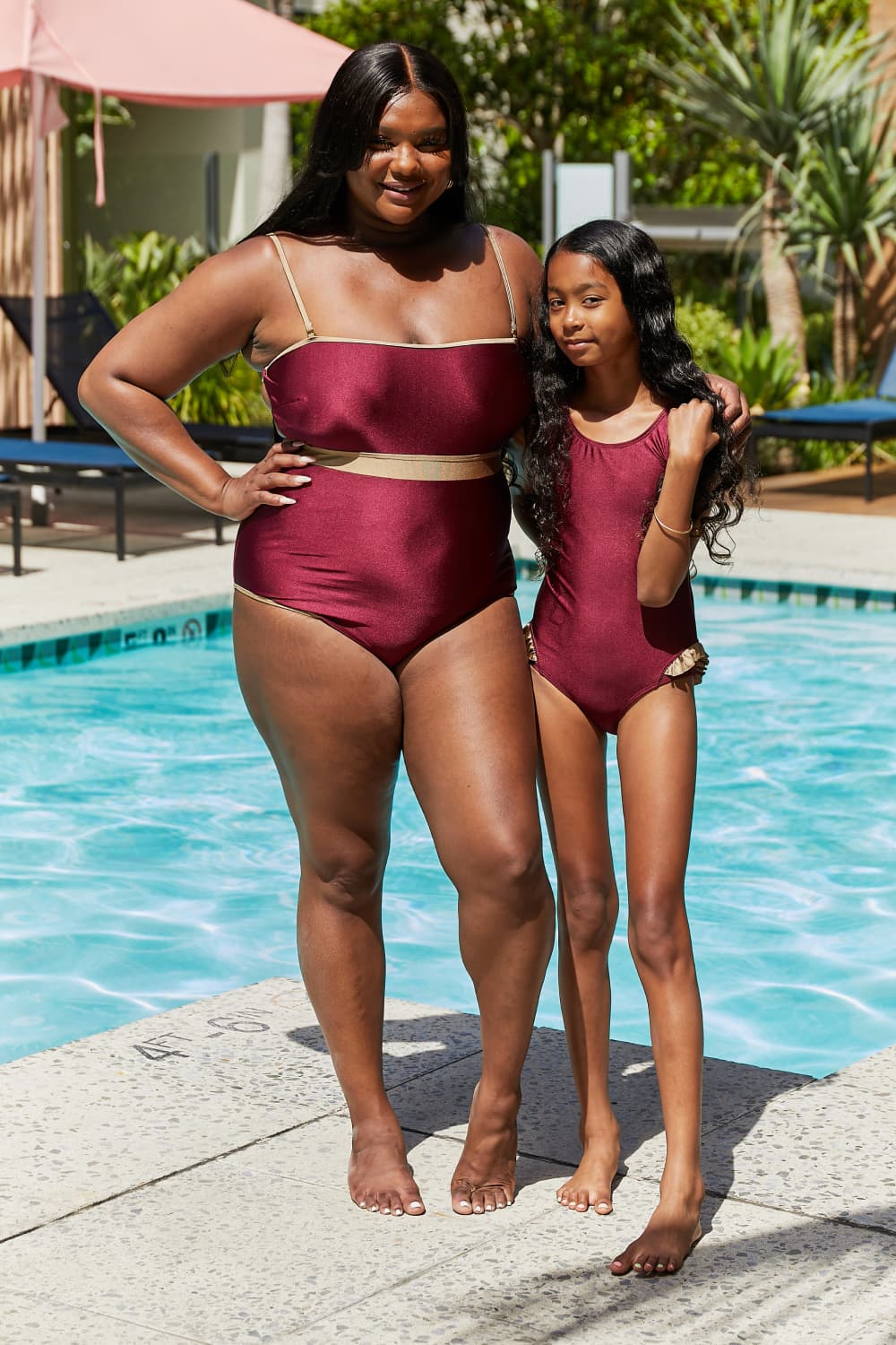 Marina West Swim Wave Break Contrast Trim One-Piece in Wine - Bella Blue Styles