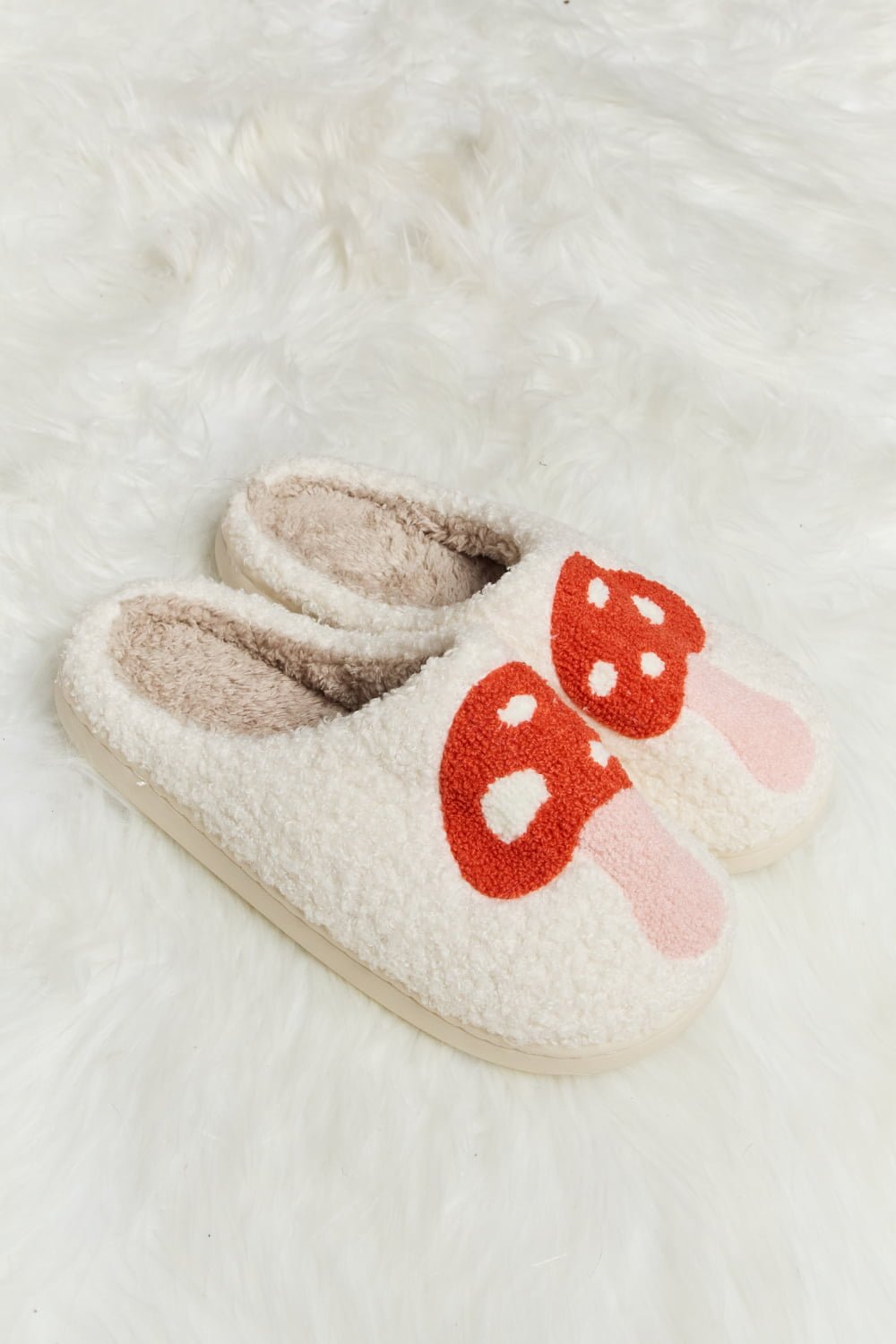 Melody Mushroom Print Plush Slide Slippers - Bella Blue Styles