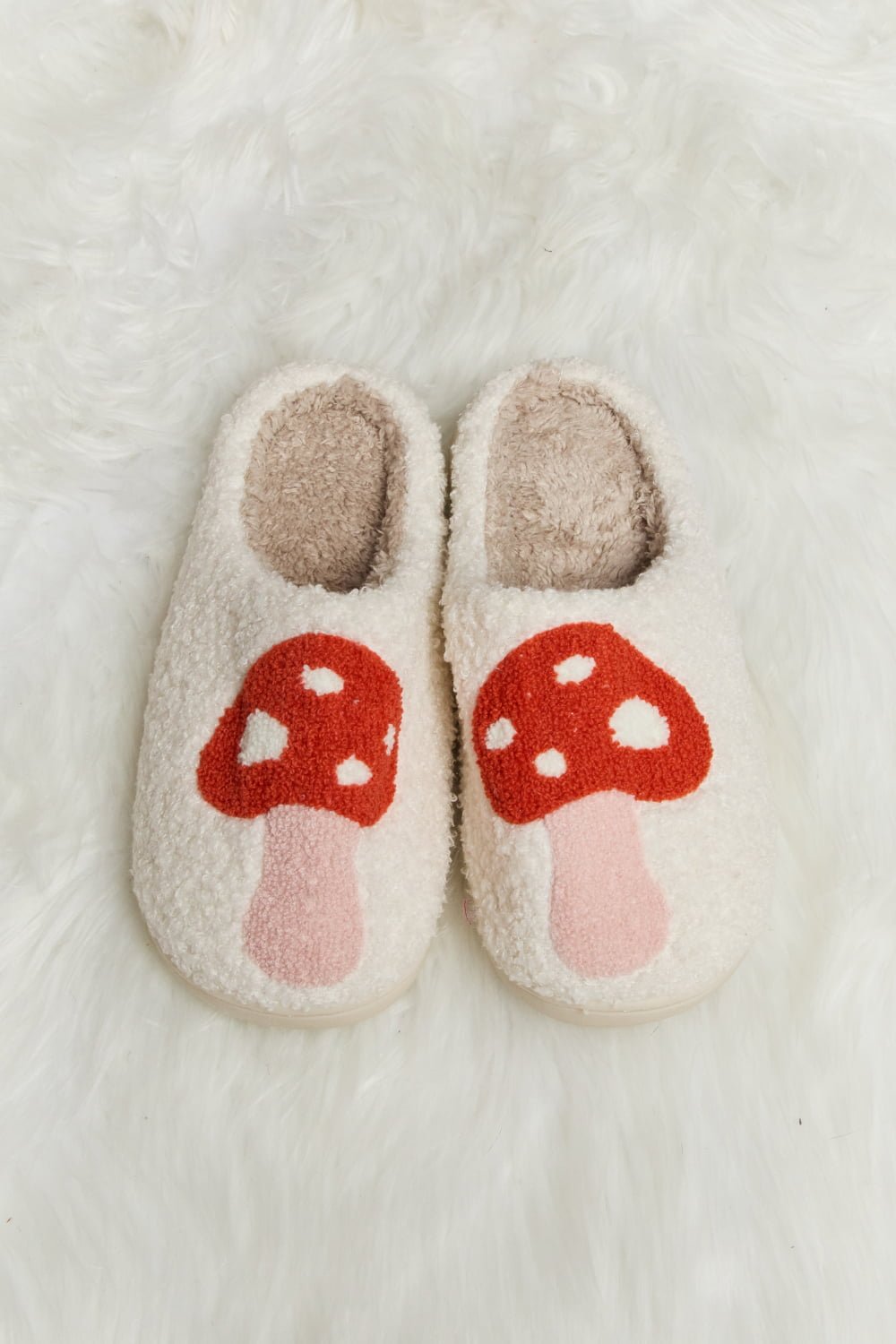 Melody Mushroom Print Plush Slide Slippers - Bella Blue Styles