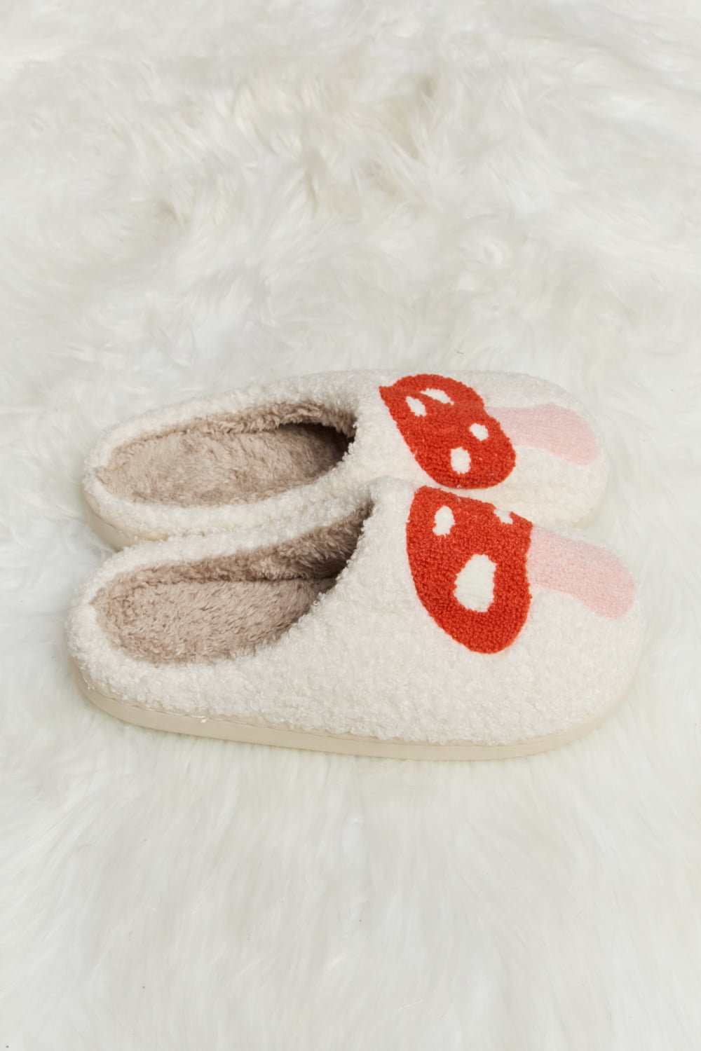 Melody Mushroom Print Plush Slide Slippers - Bella Blue Styles