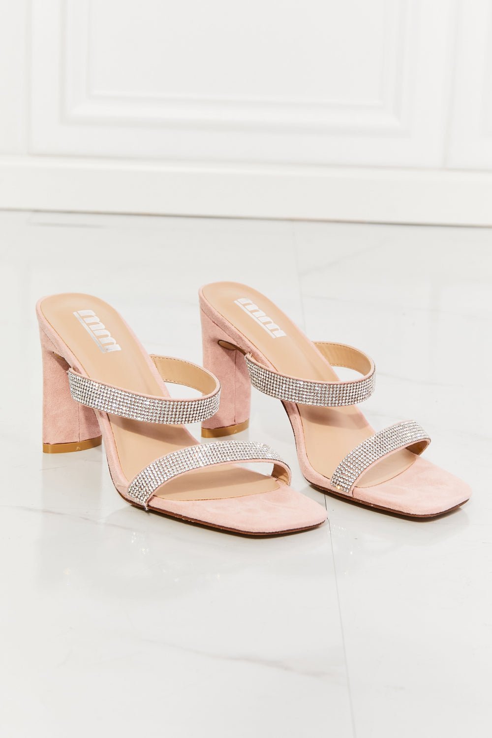 MMShoes Leave A Little Sparkle Rhinestone Block Heel Sandal in Pink - Bella Blue Styles