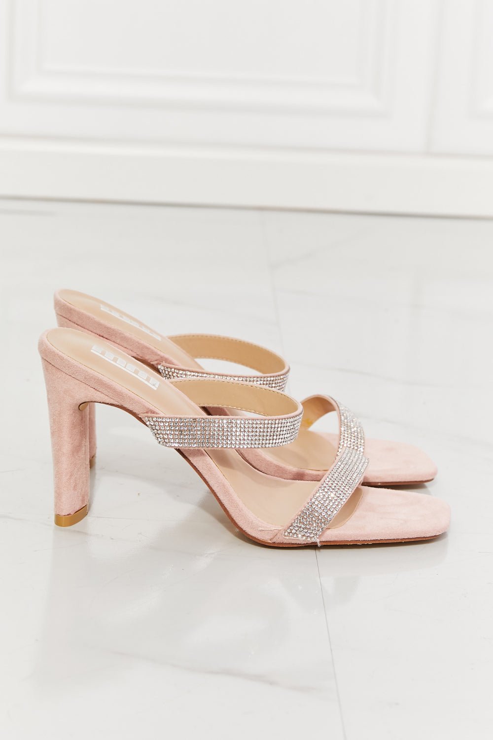 MMShoes Leave A Little Sparkle Rhinestone Block Heel Sandal in Pink - Bella Blue Styles