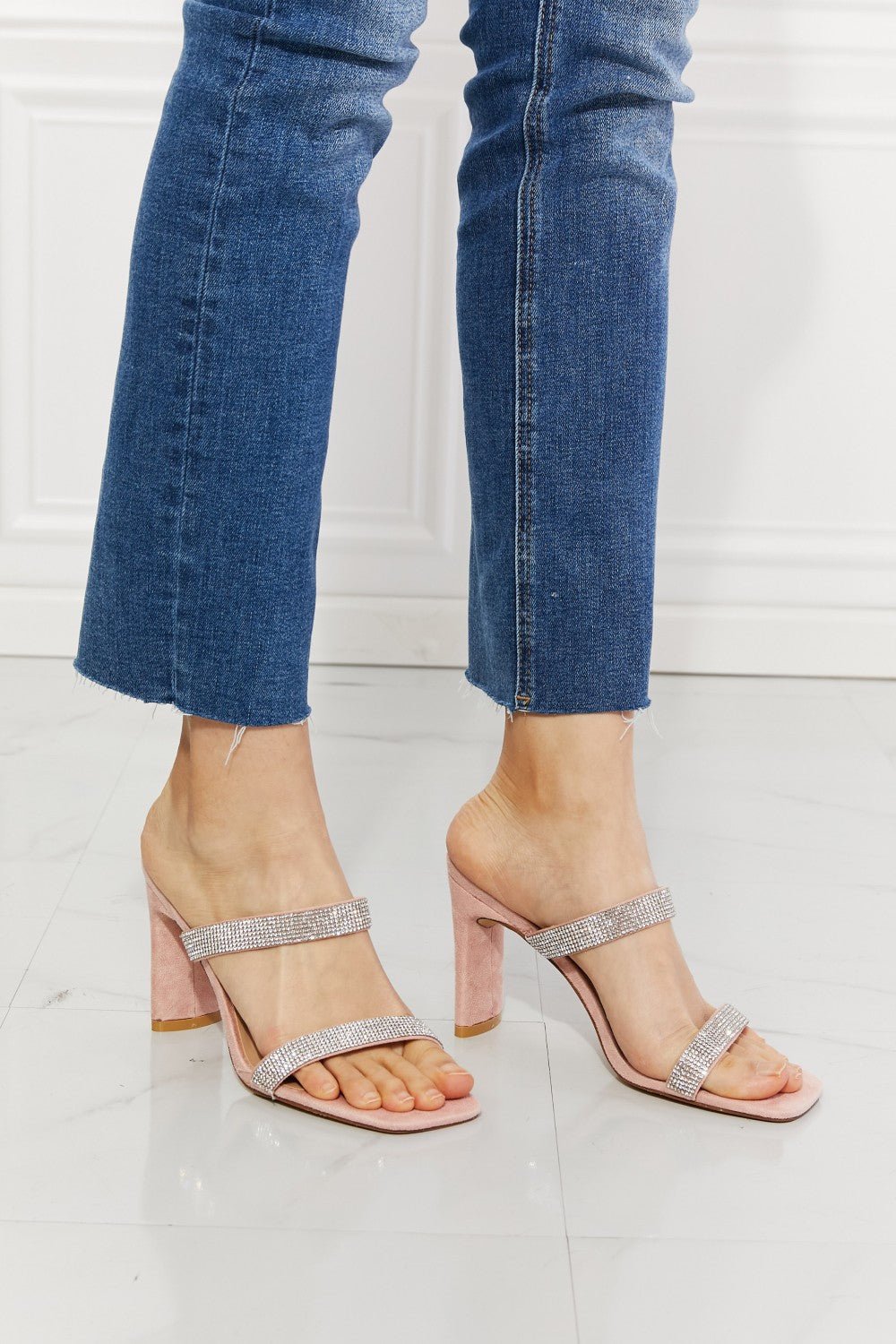 MMShoes Leave A Little Sparkle Rhinestone Block Heel Sandal in Pink - Bella Blue Styles