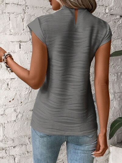 Mock Neck Cap Sleeve Blouse - Bella Blue Styles