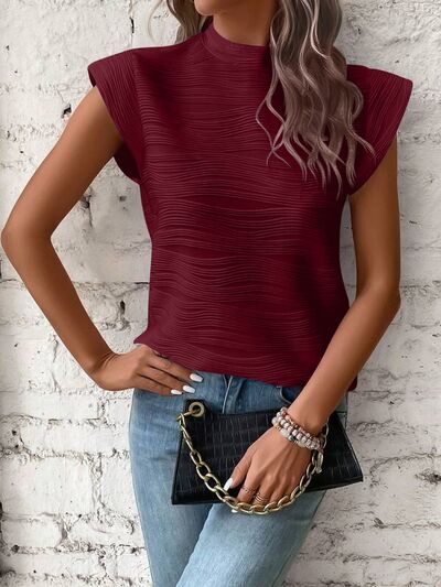 Mock Neck Cap Sleeve Blouse - Bella Blue Styles