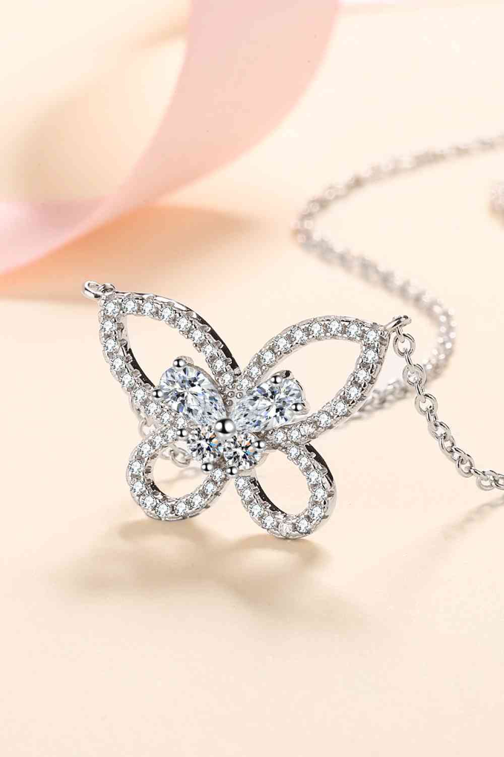 Moissanite Butterfly Pendant Necklace - Bella Blue Styles