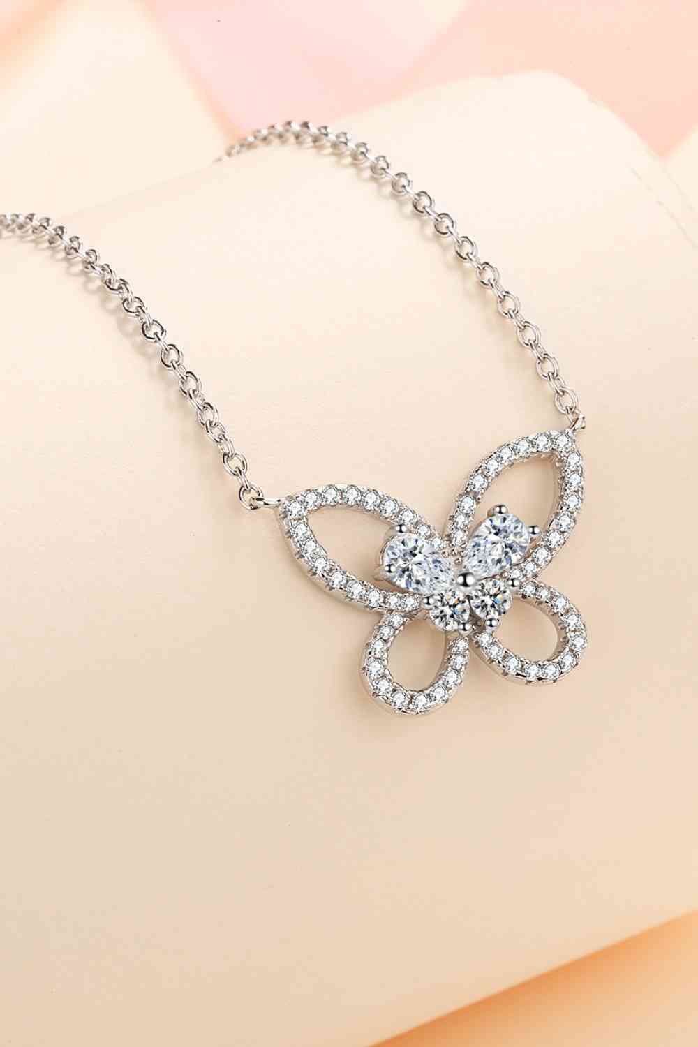 Moissanite Butterfly Pendant Necklace - Bella Blue Styles