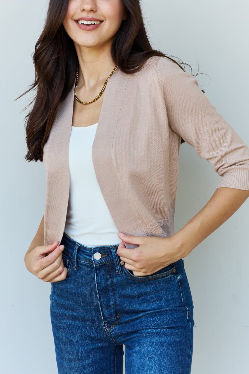 My Favorite Khaki Cropped Cardigan - Bella Blue Styles